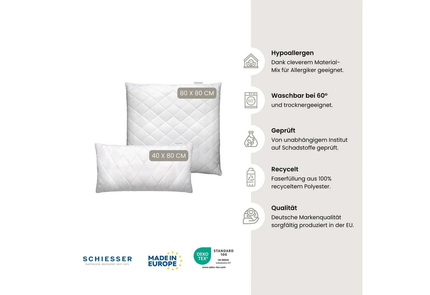 SCHIESSER Kopfkissen Hygge Weiß mit Reißverschluss und recycelter Füllung - Bild 4