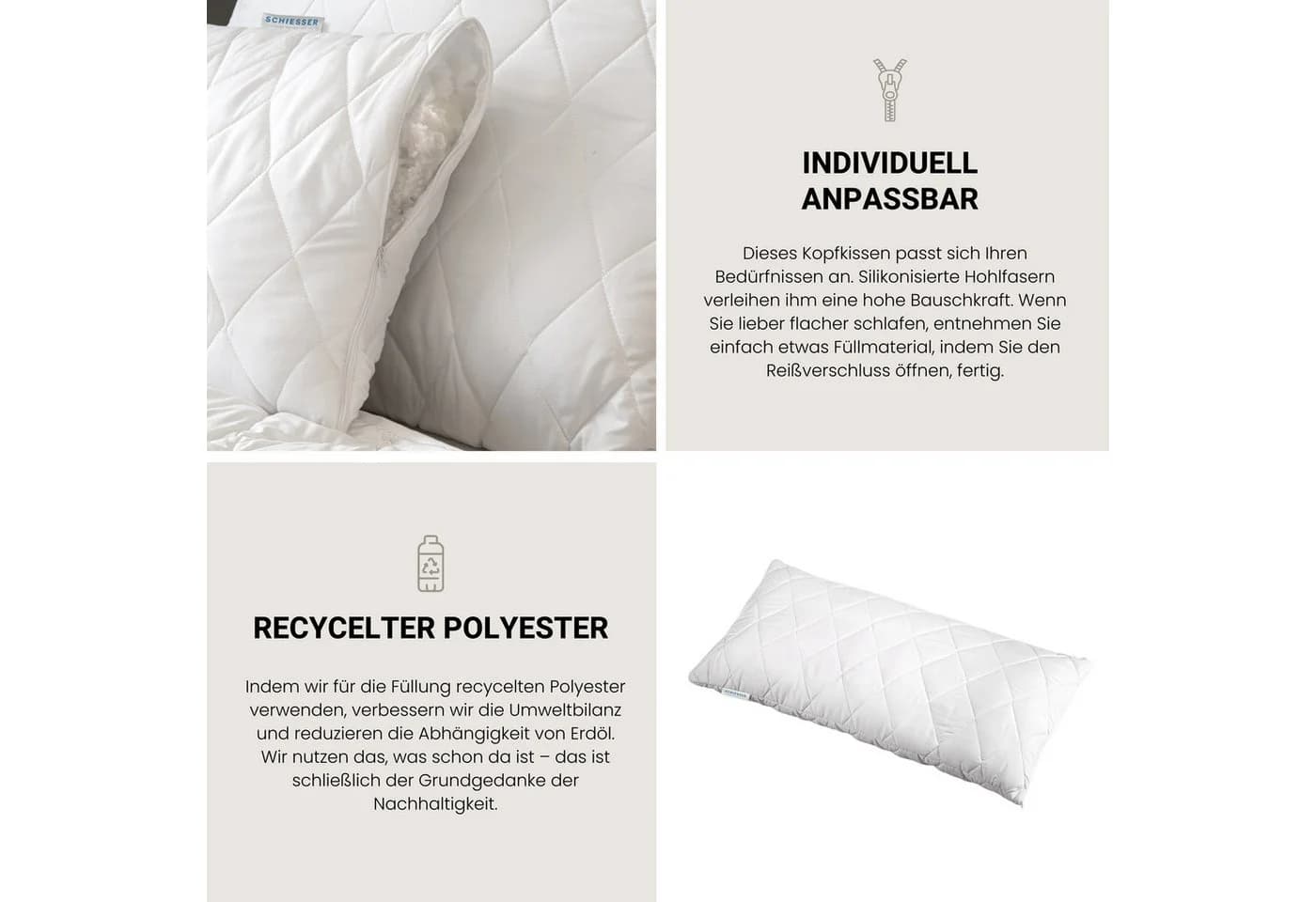 SCHIESSER Kopfkissen Hygge Weiß mit Reißverschluss und recycelter Füllung - Bild 5