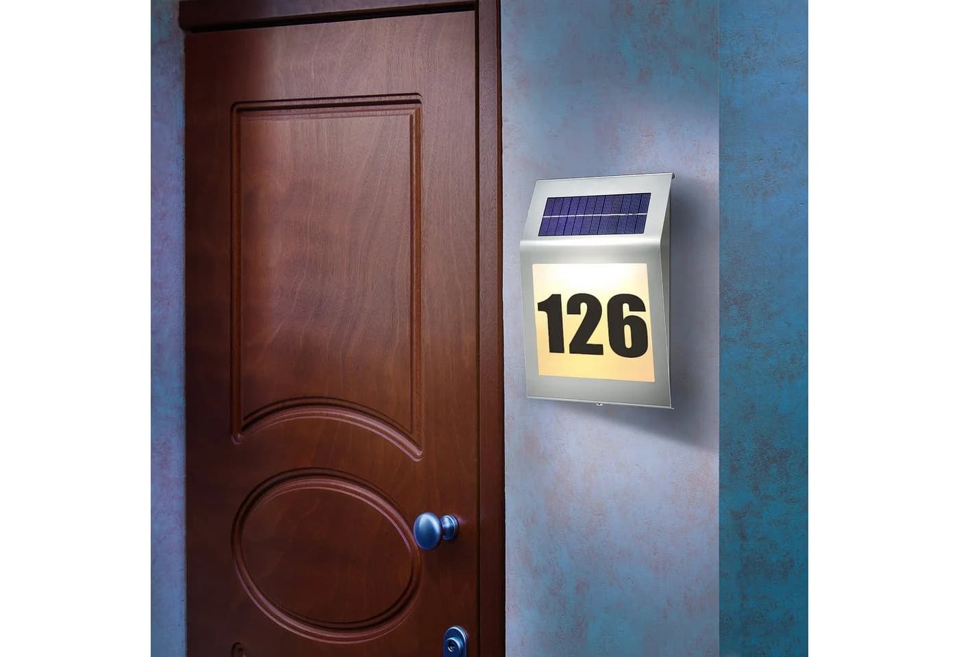 esotec LED Außen-Wandleuchte Solar Hausnummer STYLE 19,5x16,5cm DUO COLOR 5500K 2800K 102031, LED fest integriert, 2800K warmweiß, 5500K kaltweiß, Solarbetrieb, Edelstahloptik - Bild 5