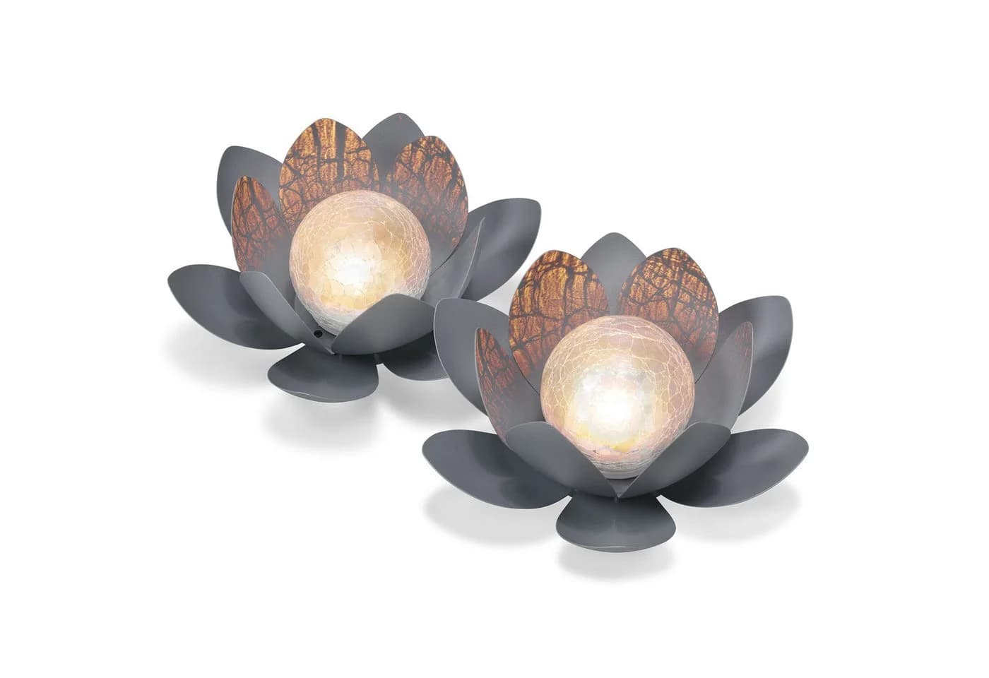 esotec Solar Lotusblüte 2er Set Grau LED warmweiß