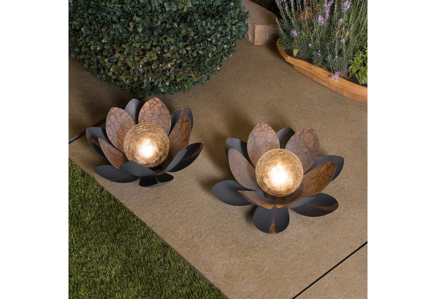 esotec Solar Lotusblüte 2er Set Grau LED warmweiß - Bild 2