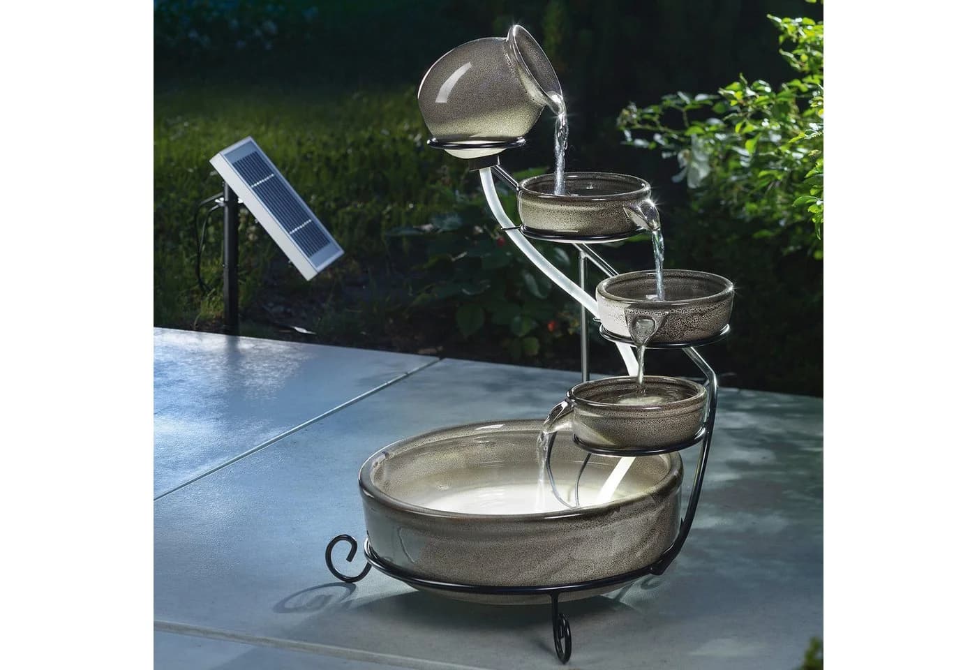 esotec Gartenbrunnen Solar Kaskadenbrunnen Pisa Keramik LED-Licht - Bild 2
