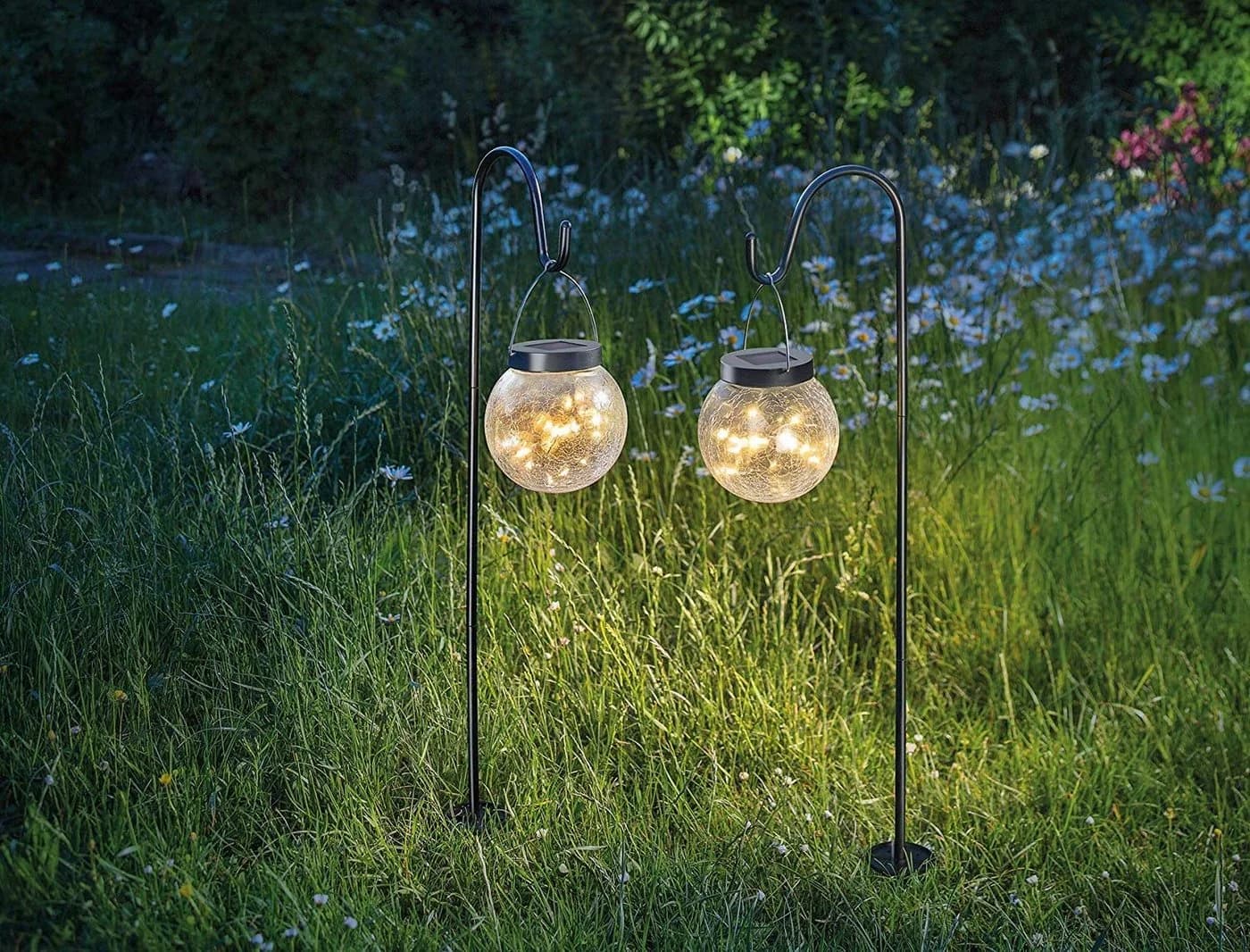esotec Gartenstecker 2er Set Solarleuchten Smart Globe Bruchglas