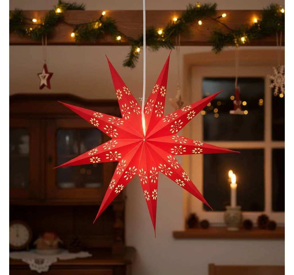 Guru-Shop Faltbarer Advents Leucht Papierstern 40 cm Rot