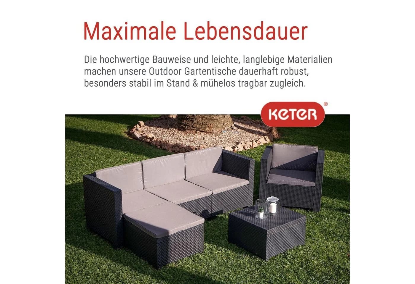 Keter Gartentisch Provence Anthrazit Wetterfest Polypropylen - Bild 5
