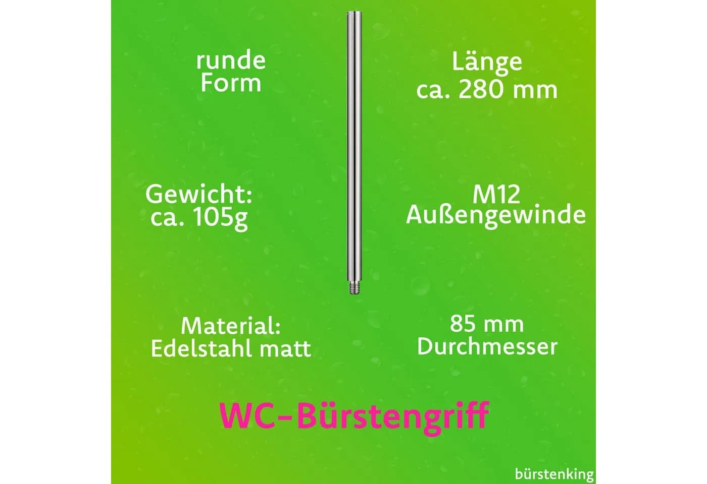 Bürstenking WC-Bürstengriff Edelstahl M12 Gewinde Silber