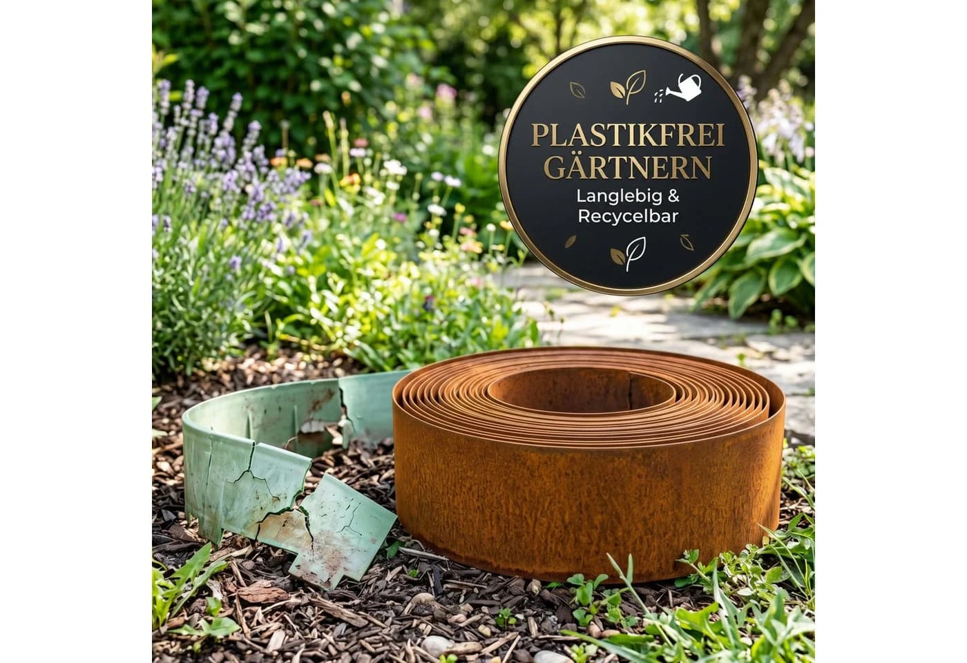 INTERGARDEN Rasenkante Cortenstahl Rolle 10m x 15cm Edelrost - Bild 3