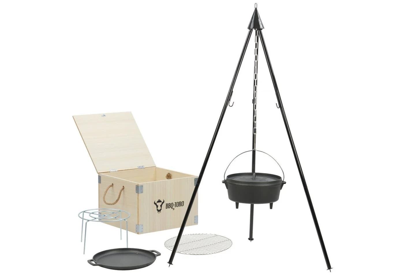 BBQ-Toro Dutch Oven Set 6-teilig mit Dreibein & Holzkiste - Bild 2