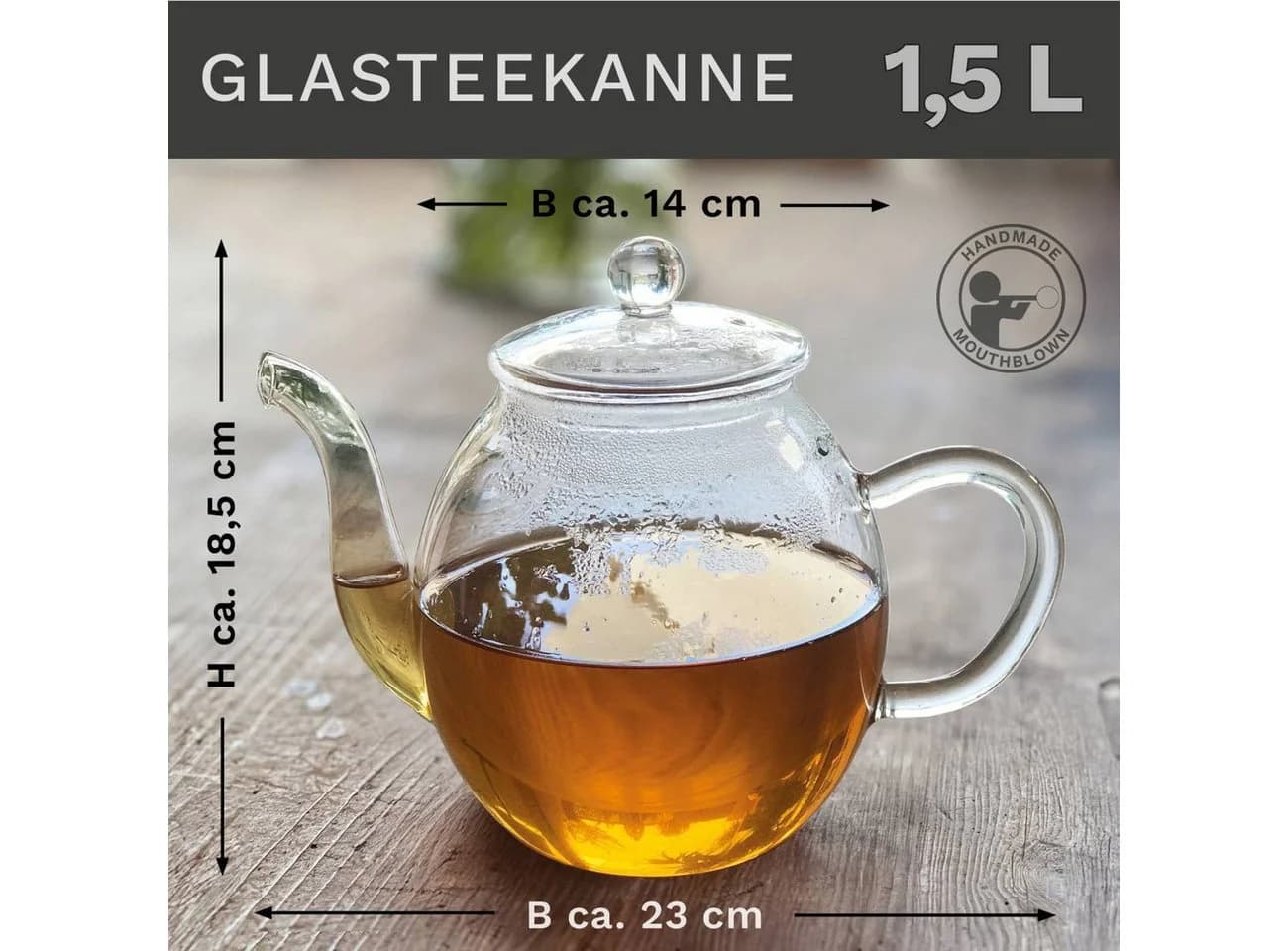 Creano Glas-Teekanne 1,5l mit Edelstahlsieb