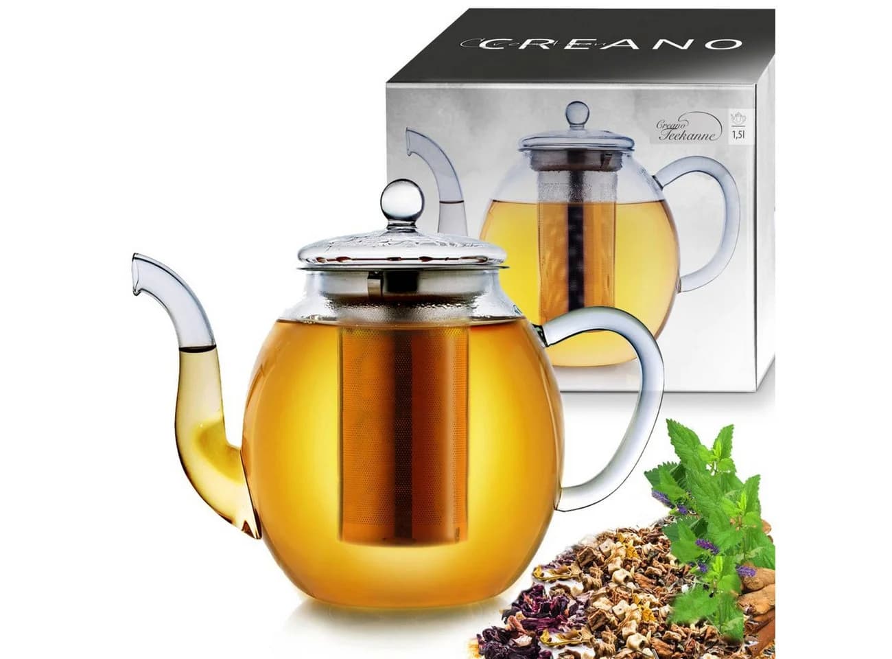 Creano Glas-Teekanne 1,5l mit Edelstahlsieb - Bild 2