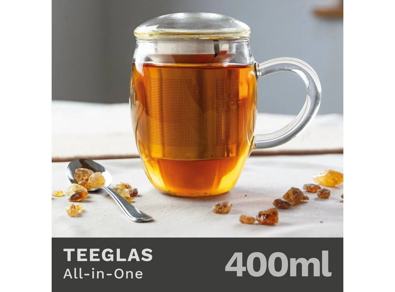 Creano Teeglas 400ml mit Sieb & Deckel 3-tlg. Borosilikatglas