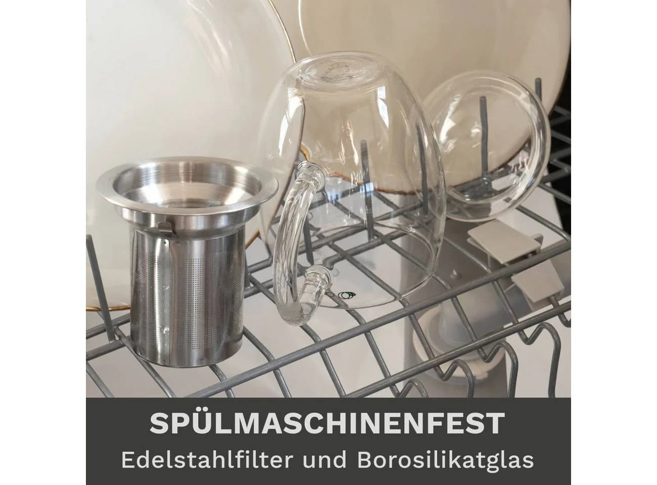 Creano Teeglas 400ml mit Sieb & Deckel 3-tlg. Borosilikatglas - Bild 5