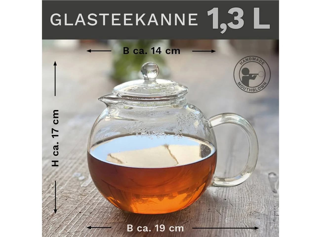 Creano Teekanne „Schnabel“ 1,3l mit Edelstahlsieb & Glas-Deckel, transparent