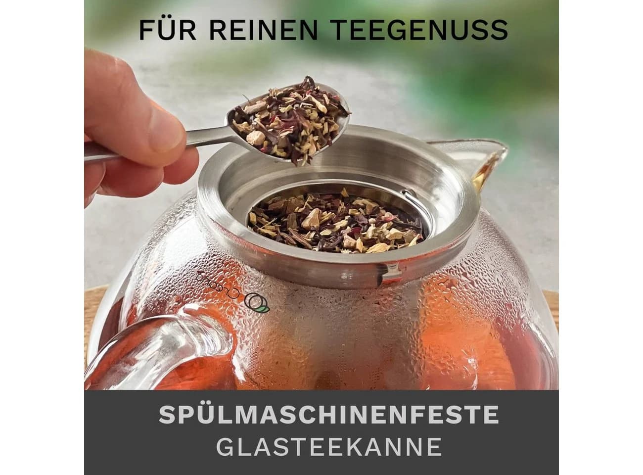 Creano Teekanne „Schnabel“ 1,3l mit Edelstahlsieb & Glas-Deckel, transparent - Bild 4