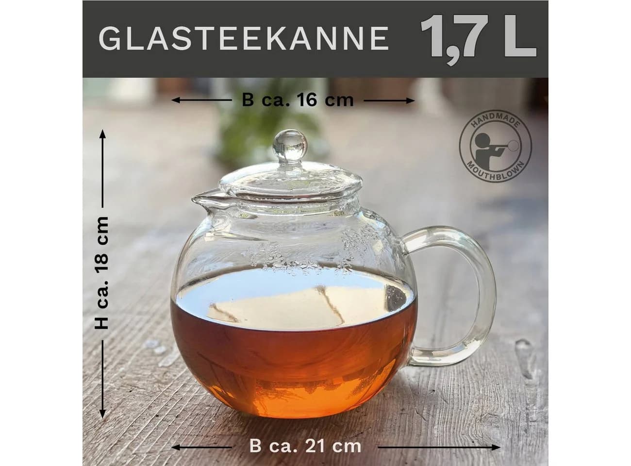 Creano Teekanne „Schnabel“ 1,7l Glas Edelstahl Tropffrei
