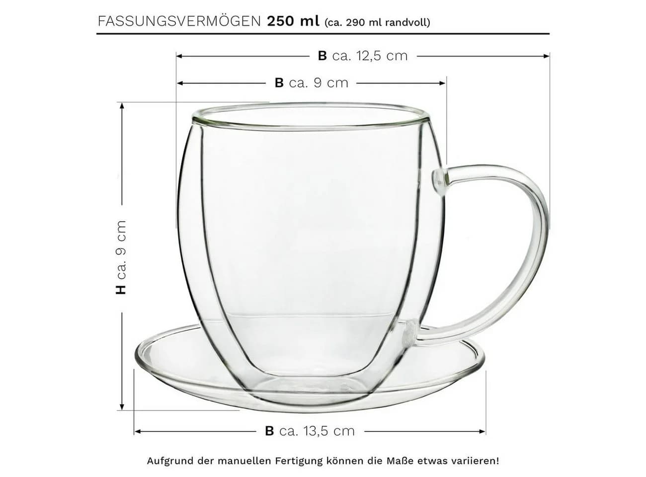 Creano Teeglas Thermotasse bauchig 250ml 4er Set mit Untersetzer