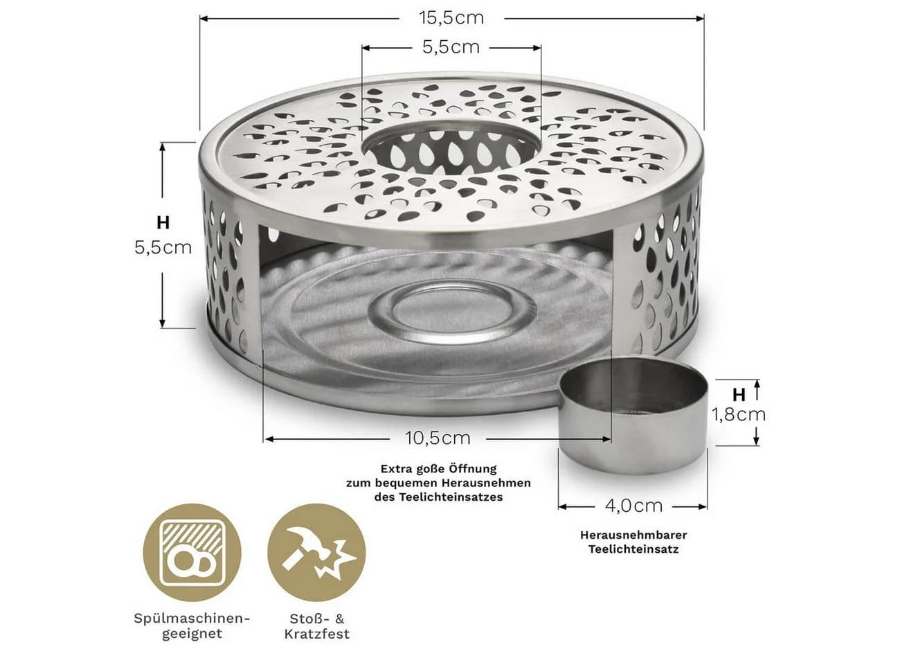 Creano Teekanne „flach“ 0,8l mit Stövchen aus Edelstahl - Bild 5