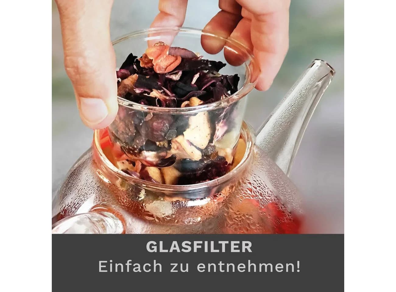 Creano Glasteekanne 1,2 Liter mit Glassieb und Deckel - Bild 5