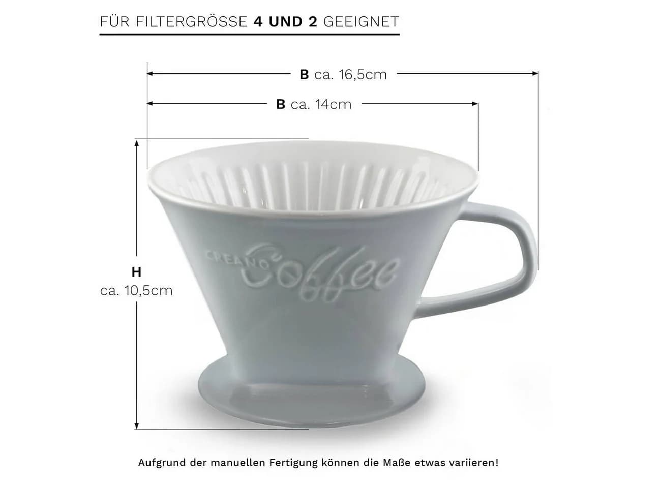 Creano Porzellan Kaffeefilter grau Größe 4 Handfilter