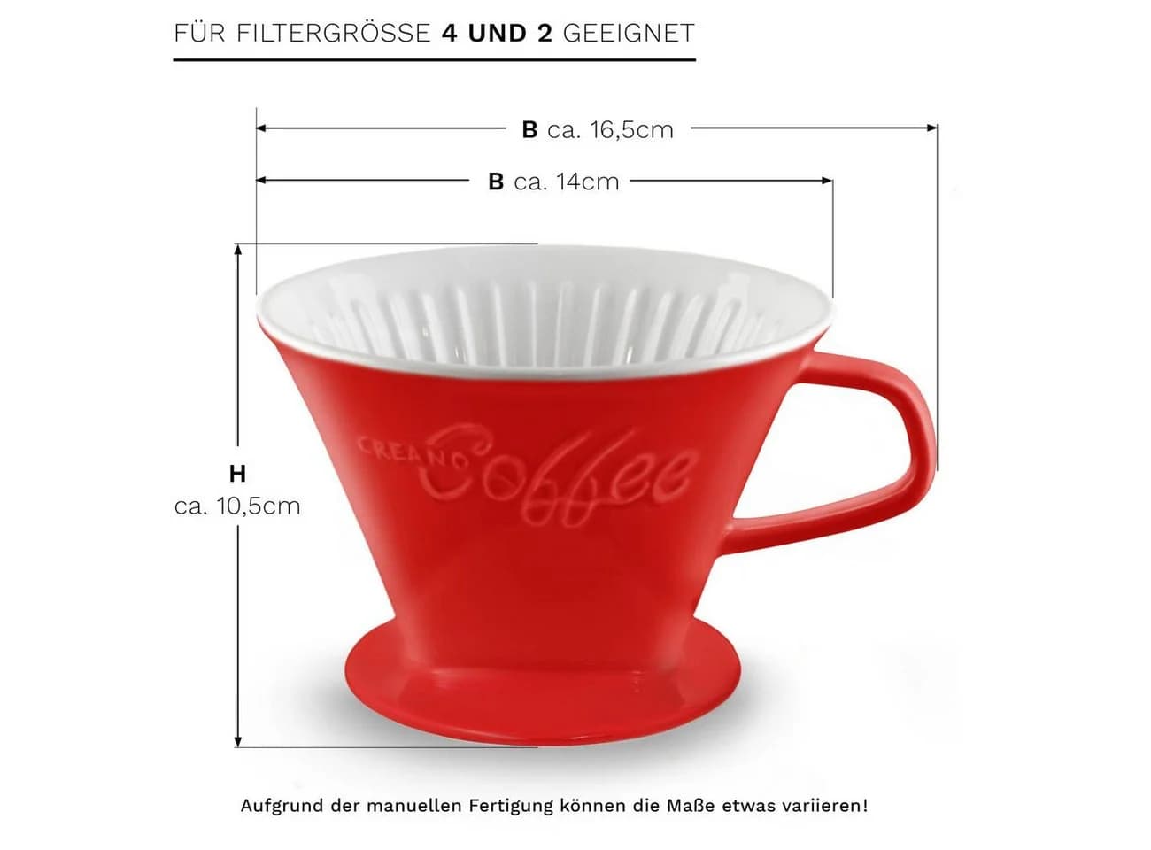 Creano Porzellan Kaffeefilter Größe 4 Rot