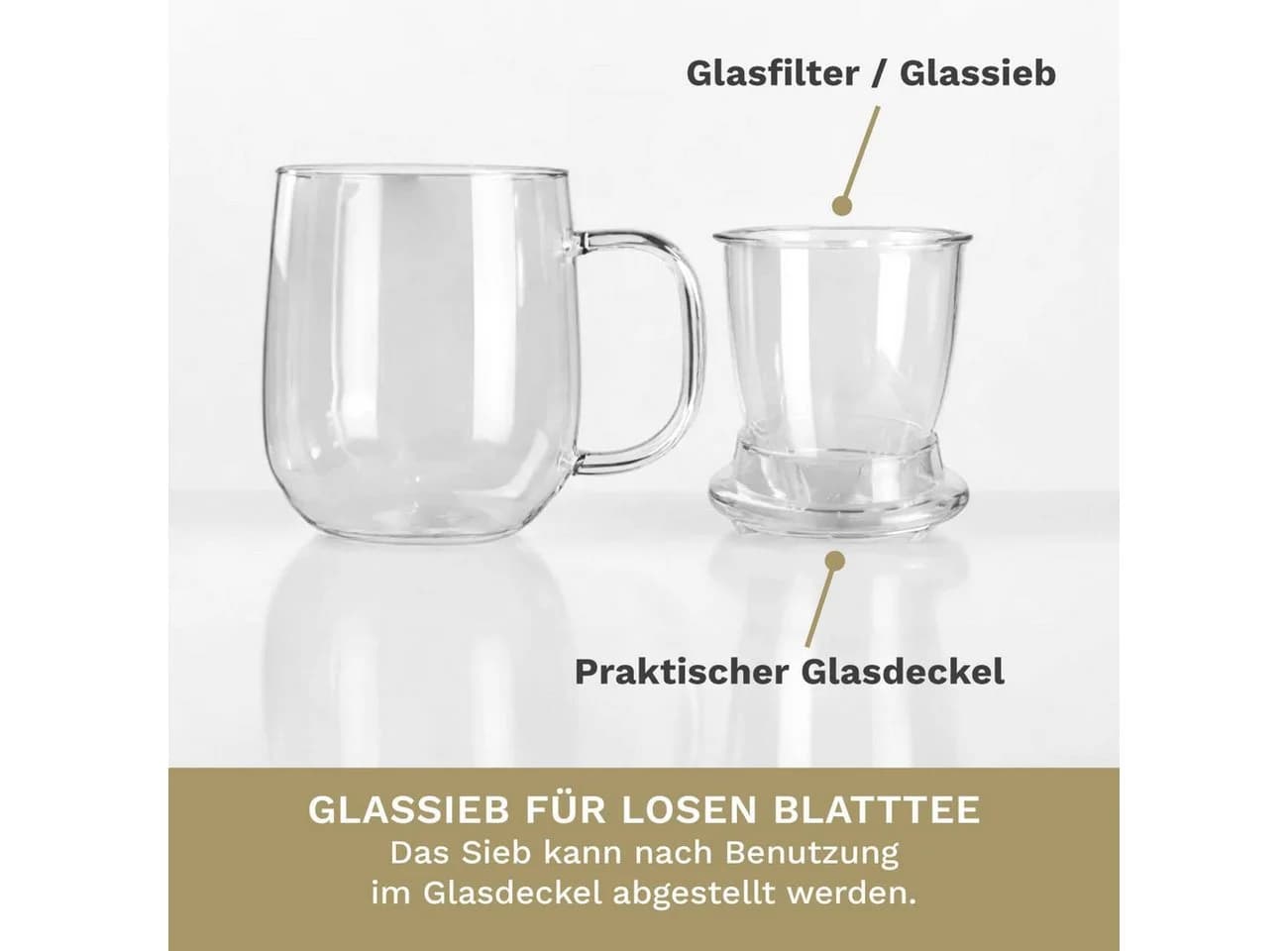 Creano Teeglas 450ml mit Sieb und Deckel aus Glas - Bild 3
