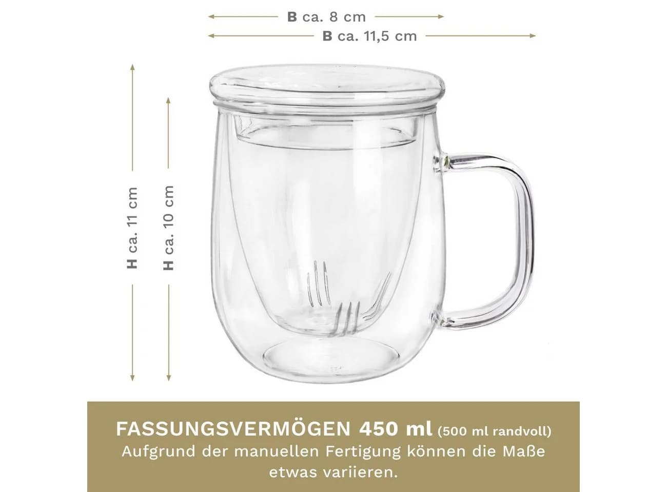 Creano Teeglas 450ml mit Sieb und Deckel aus Glas - Bild 4