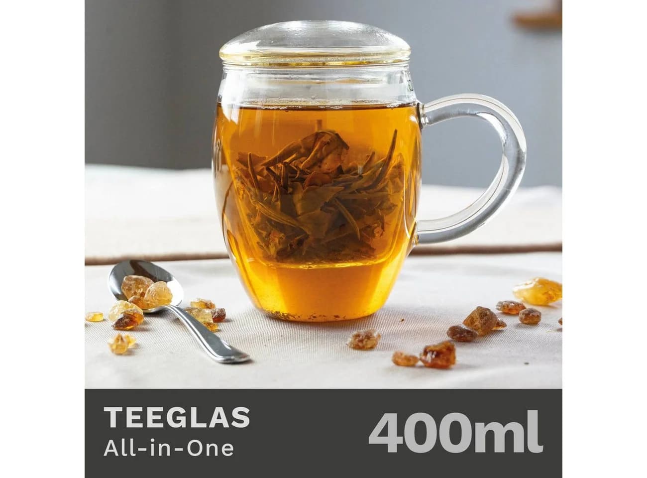 Creano Teeglas „All in One“ mit Glasfilter 400ml Borosilikatglas