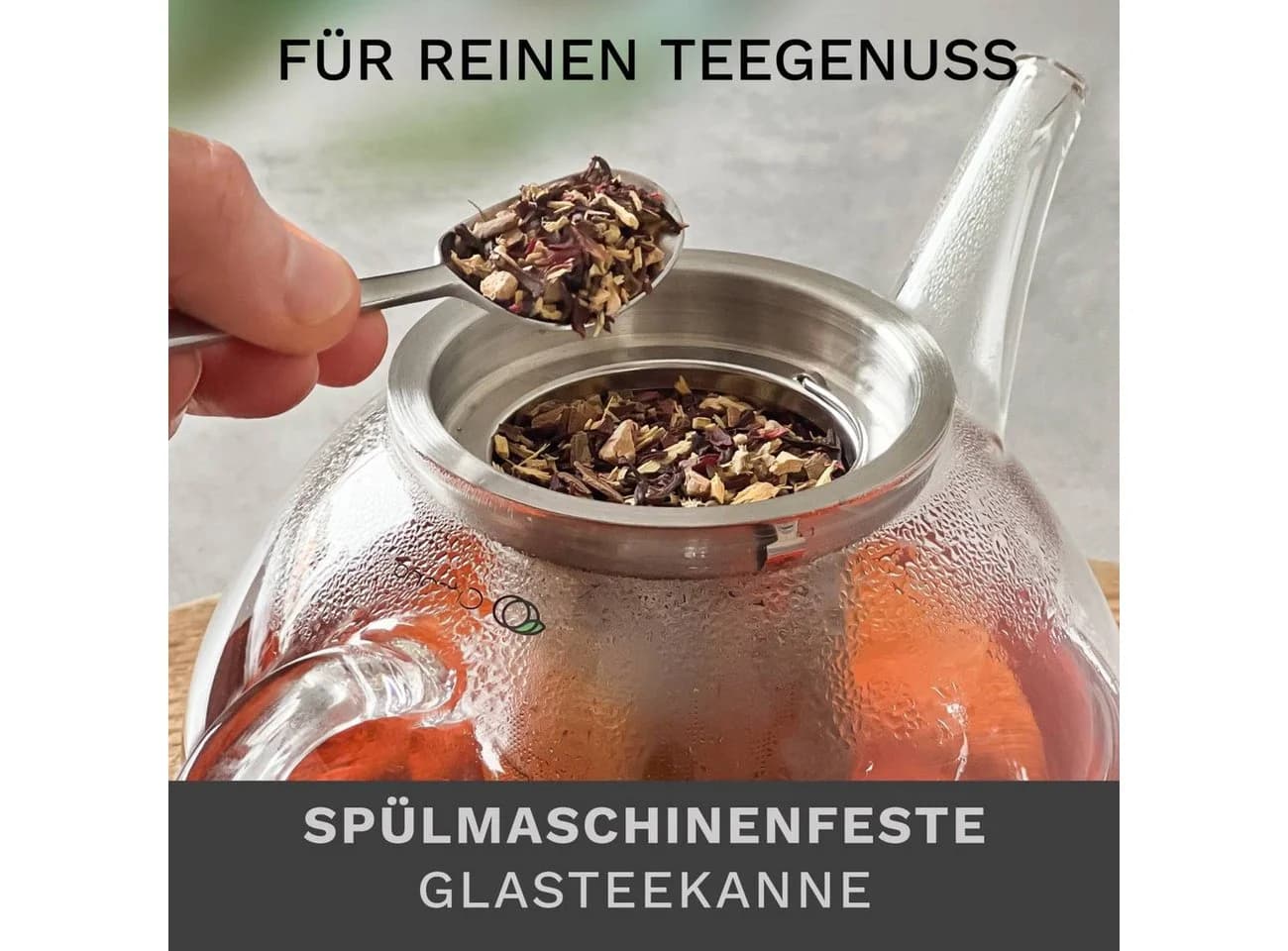Creano Teekanne „flach“ 0,8 l Glas tropffrei mit Edelstahlsieb - Bild 4