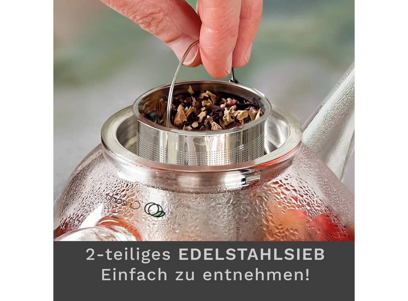Creano Teekanne „flach“ 0,8 l Glas tropffrei mit Edelstahlsieb - Bild 5
