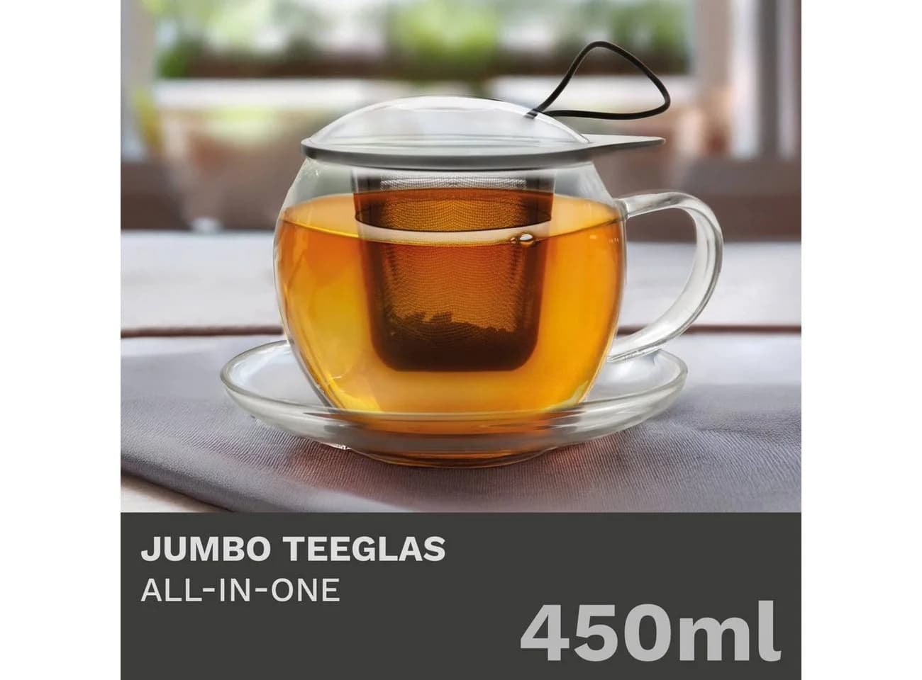 Creano Teeglas Jumbo 450ml Borosilikatglas mit Edelstahlfilter