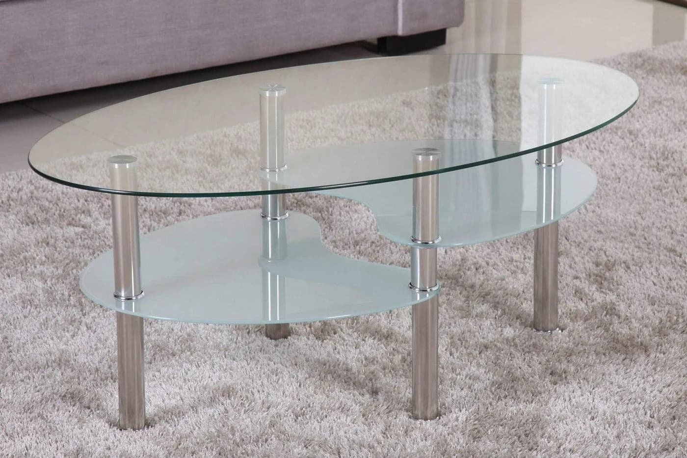 HOOZ Couchtisch 98x55cm Klarglas mit sandierter Ablage - Bild 2