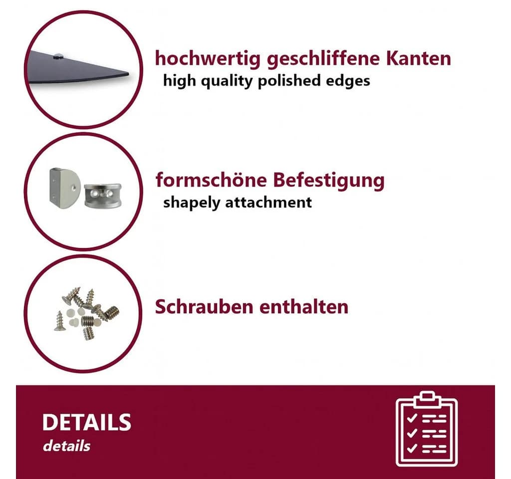 HOOZ Eckregal Glasregal Eckablage ESG – 6 mm, abgerundetes Duschregal mit Halterung - Bild 4