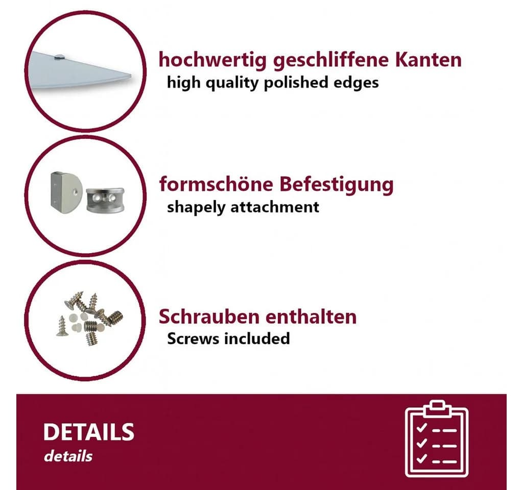 HOOZ Eckregal Glas 6mm ESG – Abgerundete Wandablage für Bad & Dusche - Bild 4