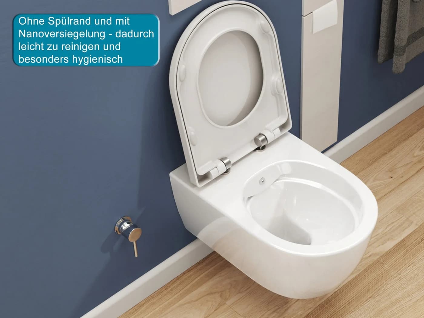 SSWW Dusch-WC mit Softclose WC-Sitz Tiefspül-WC spülrandloses WC Taharat wandhängend Abgang waagerecht - Bild 4