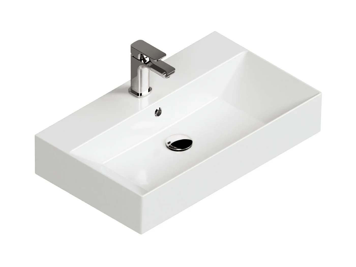 Aqua Bagno Aufsatzwaschbecken 70cm Weiß Eckig Wandhängend - Bild 2