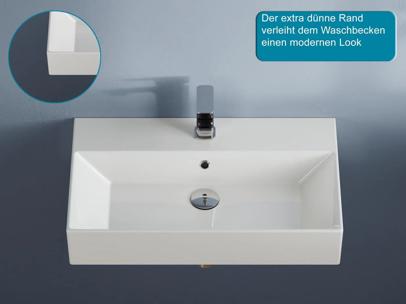 Aqua Bagno Aufsatzwaschbecken 70cm Weiß Eckig Wandhängend - Bild 4