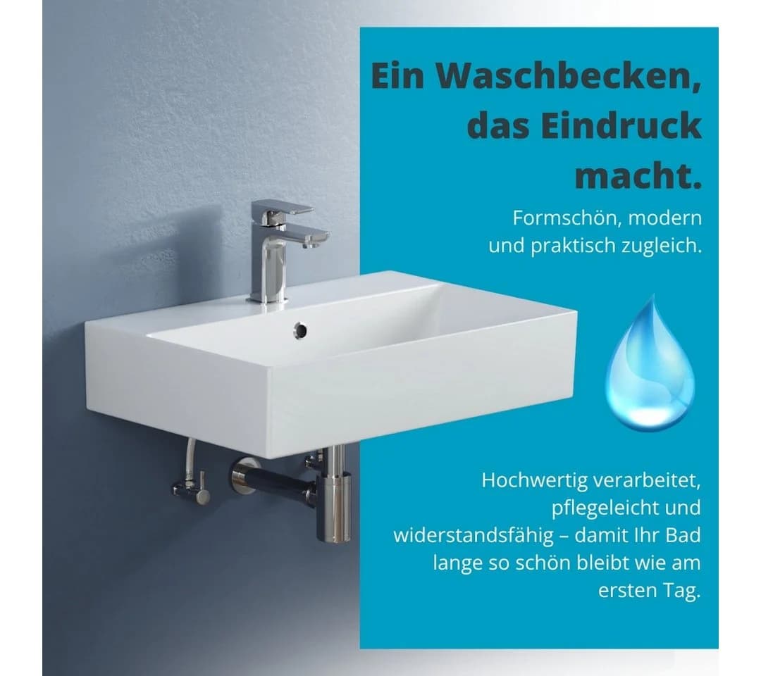 Aqua Bagno Aufsatzwaschbecken 60cm Weiß Keramik Wandhängend - Bild 4