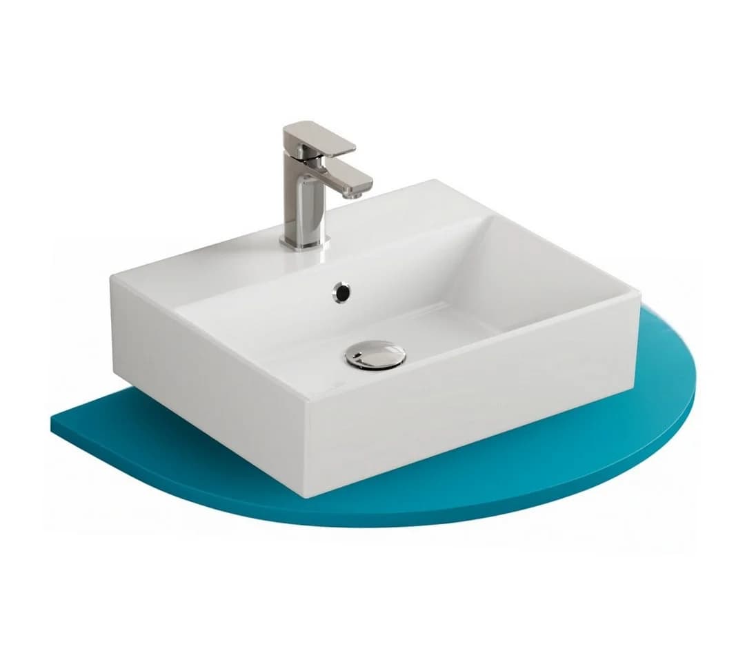 Aqua Bagno Waschbecken Aufsatzwaschbecken 50cm Weiß Eckig Wandhängend - Bild 2