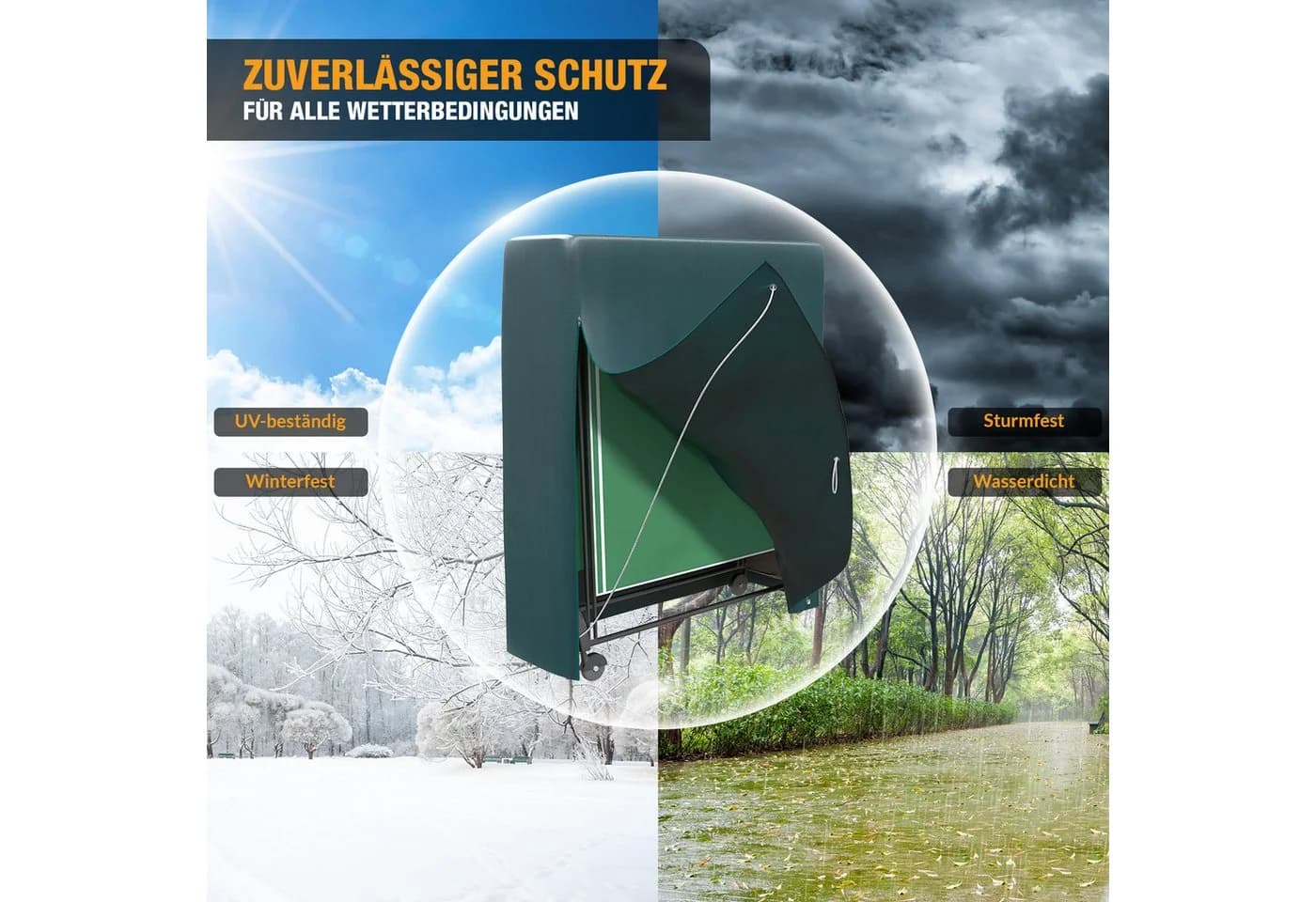 Kronenburg Tischtennisplatte Schutzhülle Grün Wetterfest UV-beständig - Bild 5