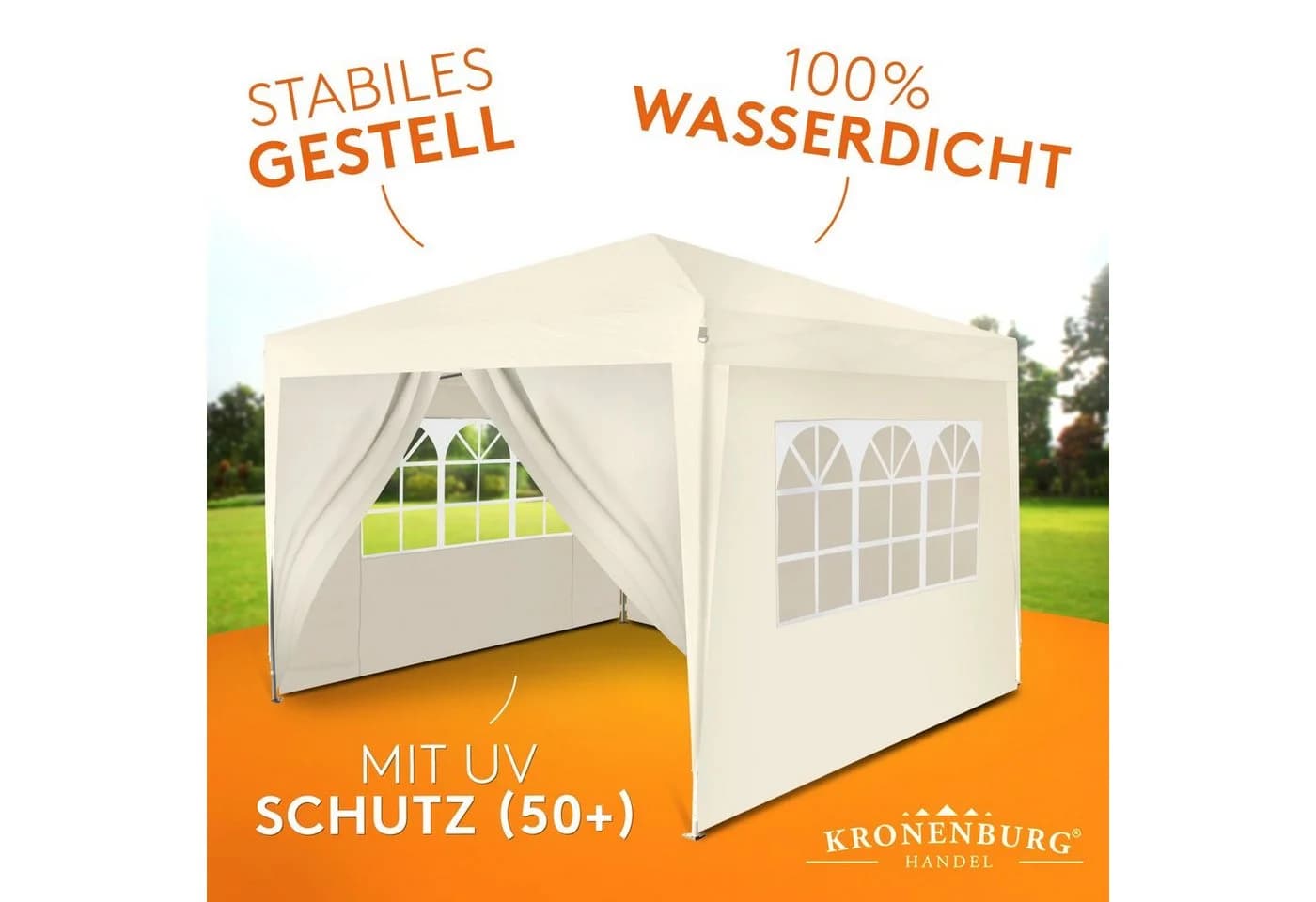 Kronenburg Faltpavillon 3x3 m wasserdicht mit 4 Seitenteilen - Bild 4