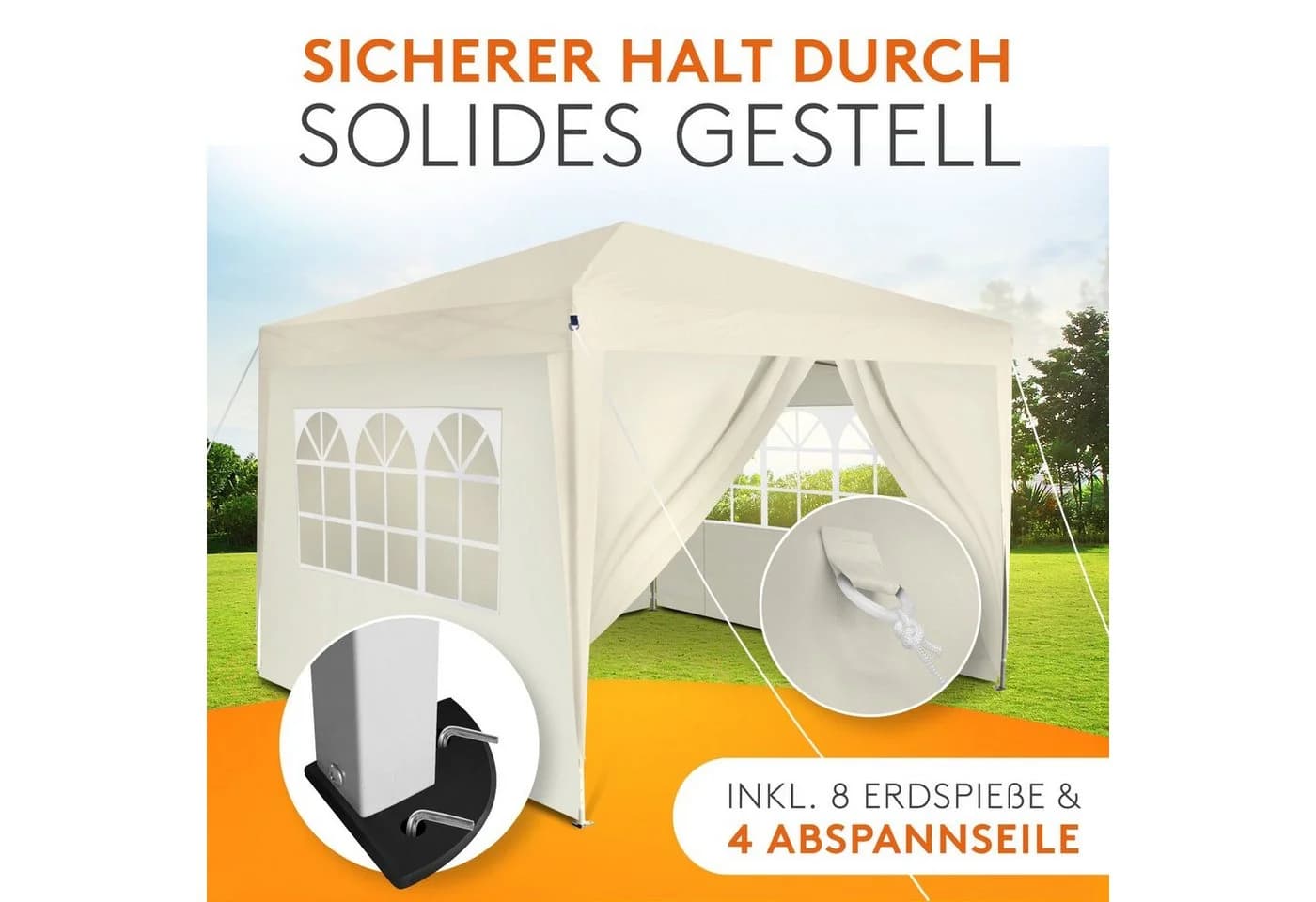 Kronenburg Faltpavillon 3x3 m wasserdicht mit 4 Seitenteilen - Bild 5