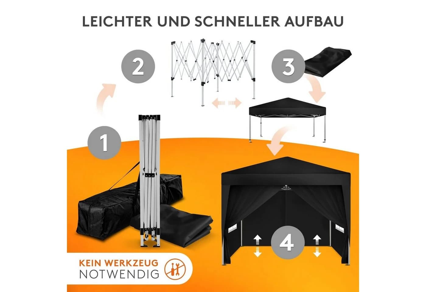 Kronenburg Faltpavillon 2x2 m wasserdicht mit Seitenteilen - Bild 3