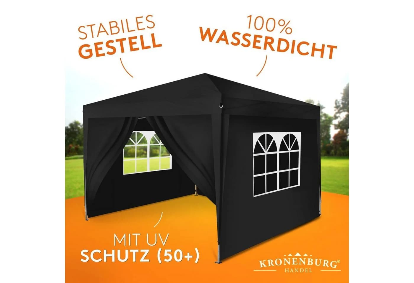 Kronenburg Faltpavillon 2x2 m wasserdicht mit Seitenteilen - Bild 4