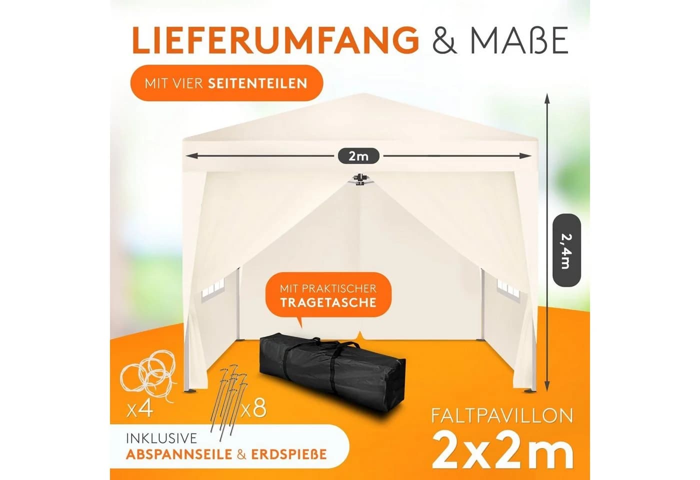 Kronenburg Faltpavillon 2x2 m wasserdicht mit Seitenteilen