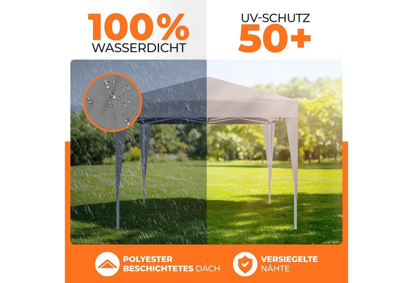 Kronenburg Faltpavillon 3x3 m wasserdicht mit UV-Schutz 50+ Grau - Bild 3