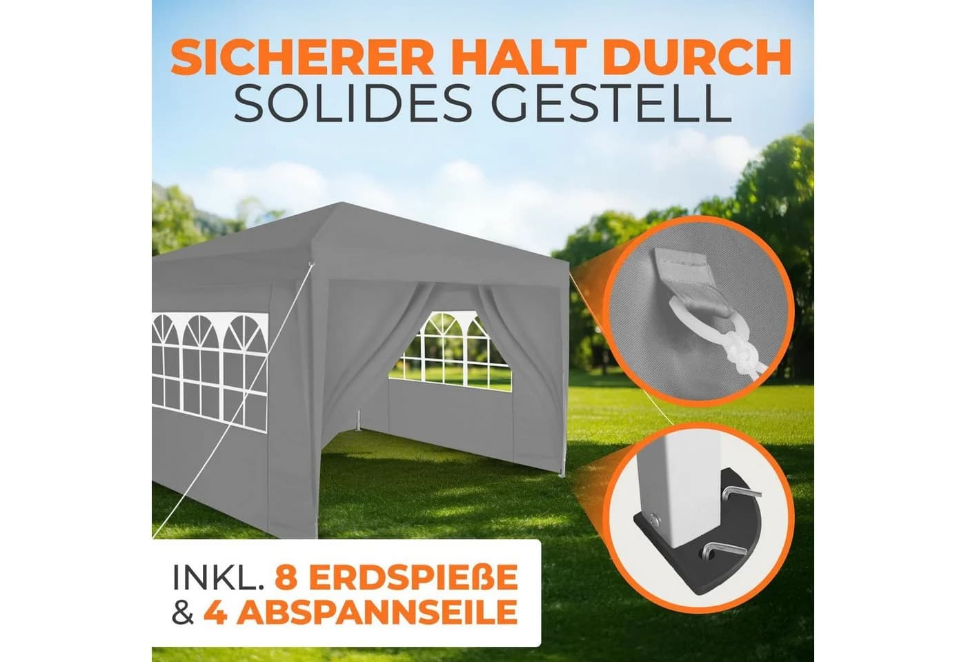 Kronenburg Faltpavillon 3x3 m wasserdicht mit UV-Schutz 50+ Grau - Bild 5