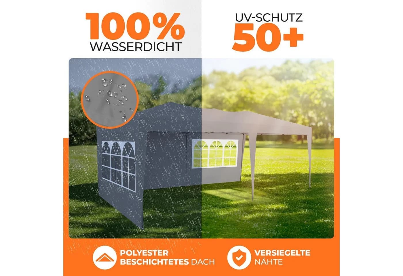 Kronenburg Partyzelt 3x6m Grau Faltpavillon wasserdicht - Bild 3