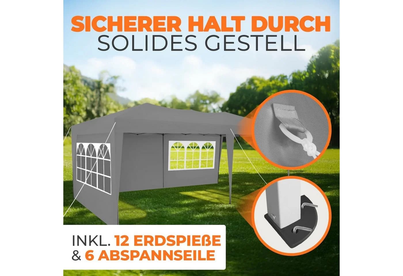 Kronenburg Partyzelt 3x6m Grau Faltpavillon wasserdicht - Bild 5
