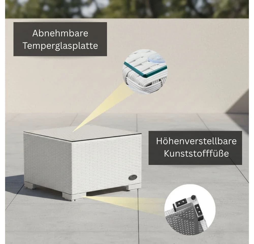 RS Trade Beistelltisch Rattan mit Glasplatte Weiß - Bild 3