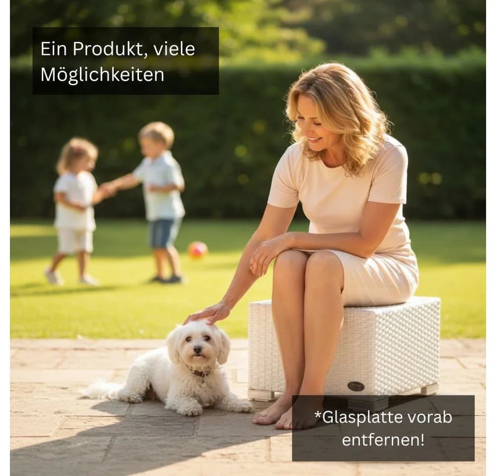 RS Trade Beistelltisch Rattan mit Glasplatte Weiß - Bild 4